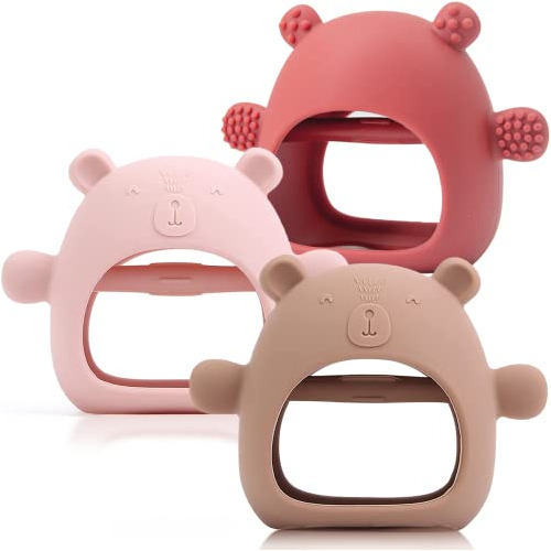 3 Packs Baby Teething Toy Silicone Bear Teething Mitten...