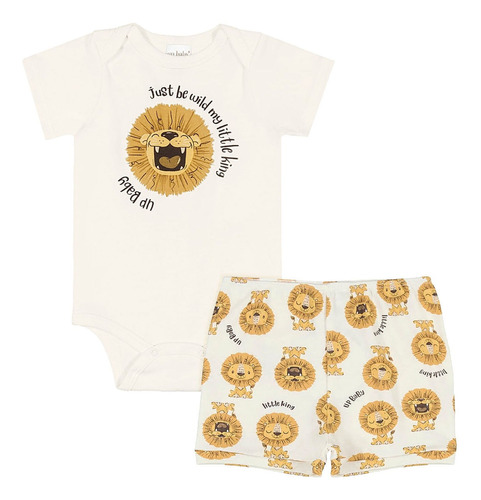 Body Curto C/ Short Bebê 100%algodão Em Suedine Lion Up Baby