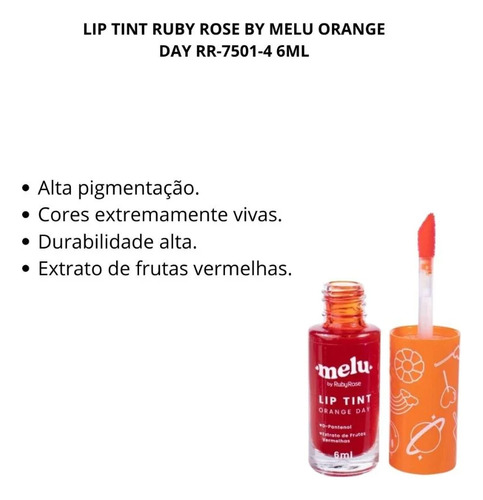 Melu By Ruby Rose Lip Tint Longa Duração Tom Orange Day Orange Day