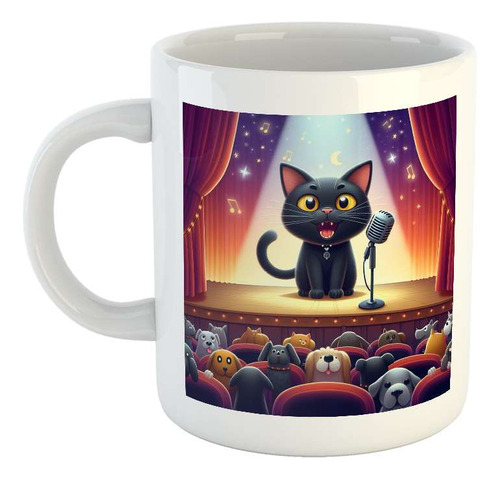 Taza Ceramica Gato Cantando En Un Teatro Sing Telon