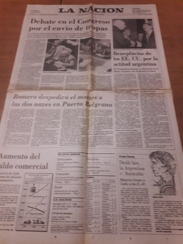 Tapa Diario La Nación 20 09 1990 Debate Congreso Tropas Irak