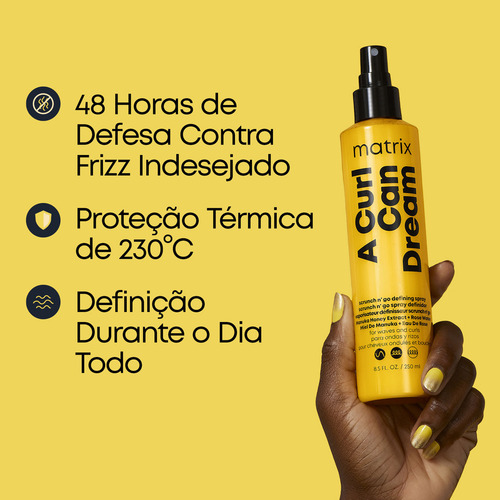 Matrix, Scrunch N'go, A Curl Can Dream, Modelador de Cachos em Spray, para cabelos texturizados, Ondulados e Cacheados, Anti-frizz, Modelador De Cachos, Day After, Protetor Térmico, Brilho, 250ml