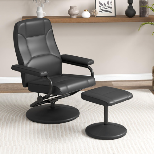 Sillón Reclinable Negro Con Taburete Para Sala