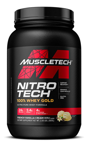 Combo X2 Proteína Muscletech Nitro Tech 100% Whey Gold X 2lb Sabor French Vanilla Creme (vainilla)