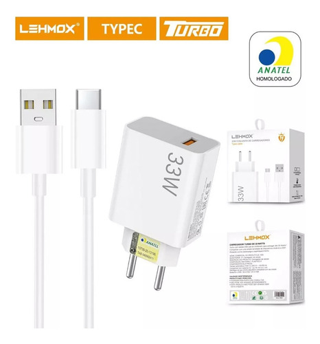 Carregador Para Xiaomi 33w Redmi Note 8 9 10 11 Poco M3 X3 Cor Branco