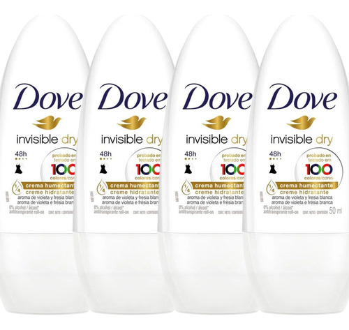 Kit 4 Desodorante Dove Roll On Invisible Dry 50ml