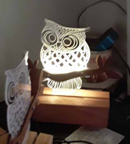 Imagen 4 de 4 de Lampara 3d Decorativa Led Buho Acrilico Color Calido