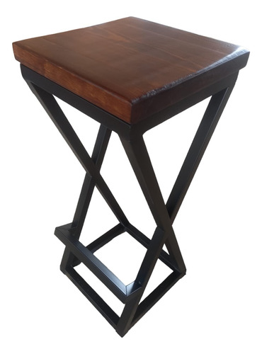 Banco Taburete De Acero Y Madera Para Barra Cafe Bar 70cm Negro Roble