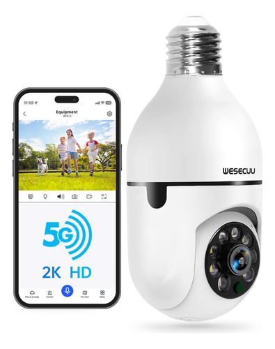 Cámara De Seguridad Con Bombilla Wesecuu 2k 5g Wifi Para Ext