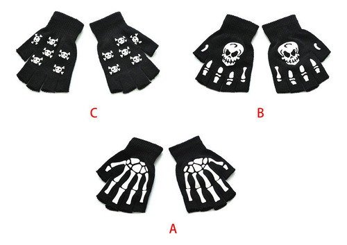 L Guantes Unisex De Medio Dedo Con Calavera Esqueleto Para