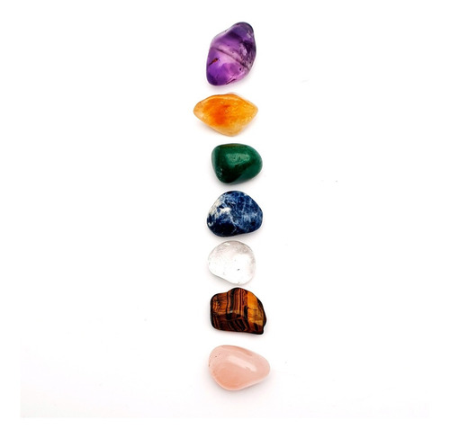 Imagen 5 de 6 de Cuarzos 7 Chakras Tamboreada Energético + Bolsa Decorativa