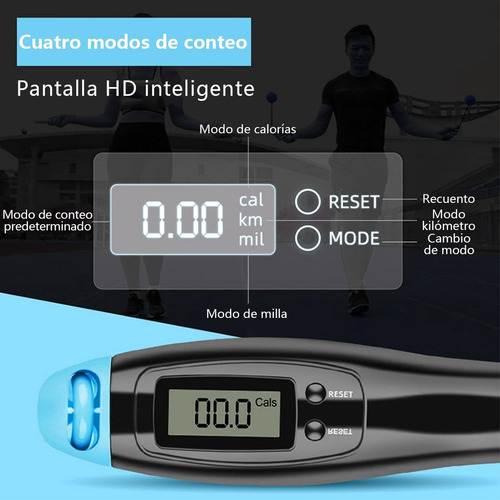 Imagen 3 de 9 de Cuerda Para Saltar Ajustable Con Contador Digital 2 Formas
