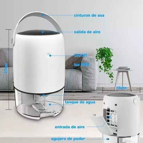 Deshumidificador eléctrico con tanque de agua de 1100ml, deshumidificador  de aire silencioso