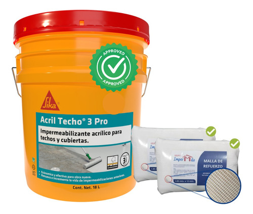 Kit Para Impermeabilizar Sika Acril Techo 3 Años Pro 18l