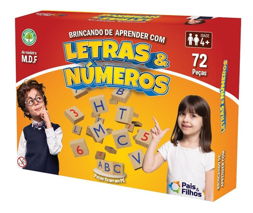 Brinquedo Jogo Educativo Escolar Letras Números Madeira Mdf