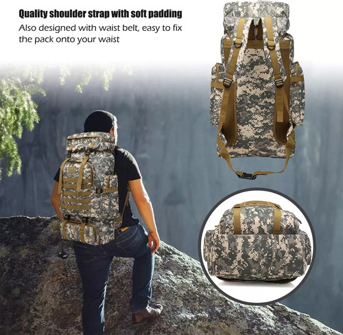 Mochila Táctica Militar 75 L Camo Pixelado Camping Mision
