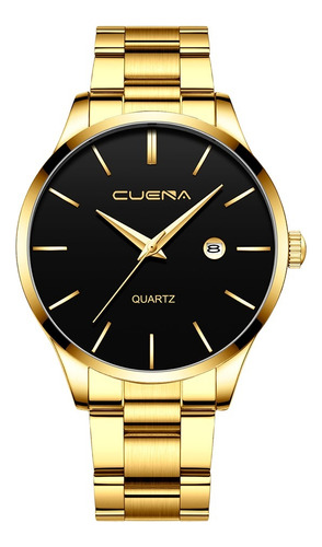 Relógio Masculino Resistente À Água Clássico Quartz Cuena Cor da correia Dourado Cor do fundo Preto