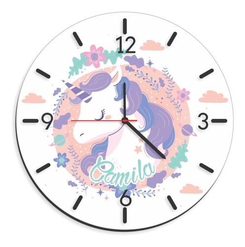 Reloj De Pared Infantil Para Niñas Unicornio Personalizado