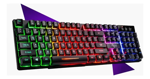 Teclado Gamer Semi Mecânico Led Rgb Abnt2 Usb Pc Computador Preto Nano Bateria