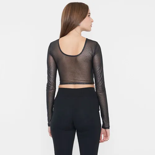 Polera Mujer Manga Larga Negro Espalda Abierta Corona