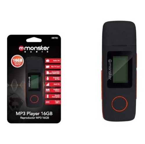 Reproductor Mp3 Monster 16gb, Memoria Expandible, Graba Voz.