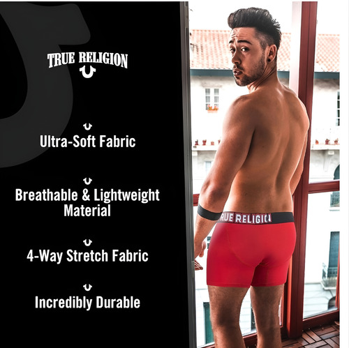 4 Pack Boxers Briefs True Religion Hombre Negros Algodón