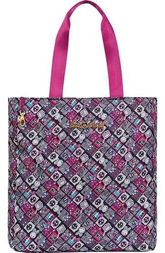 Bolsa Toti Plush Poison Original Tilibra, color: gris, diseño de tela estampada