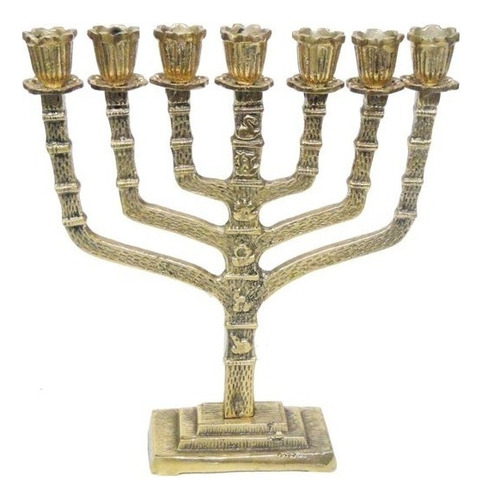 Castiçal 7 Velas Menorah 28 Cm Bronze Decoração Presentes Cor Dourado-escuro