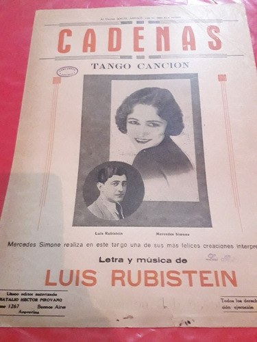 Partitura Cadenas Tango Mercedes Simone Luis Rubistein 