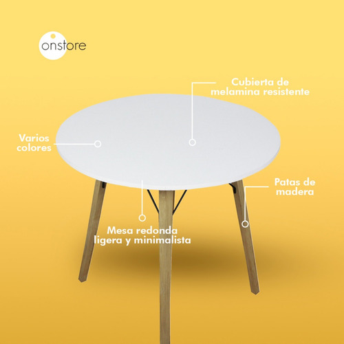 Mesa Redonda Moderna Minimalista Estilo Eames Blanco Onstore Patas Café