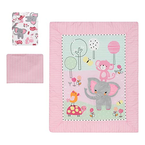 Juego De Cama Jungle Elephant, Rosa/blanco