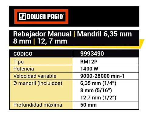 Rebajador Manual Router 1400w 220v Prof 50mm Dowen Pagio