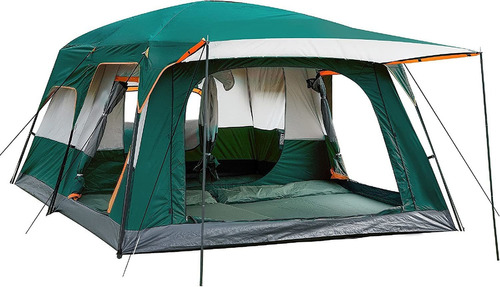 Barraca Camping Acampamento 8/12 Pessoas Grande Varanda Cor Verde-escuro