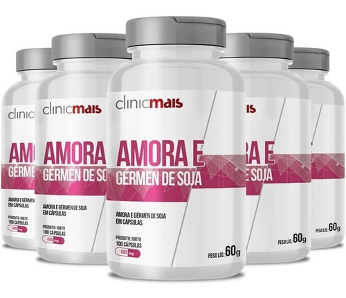 Kit Com 5 Amora E Germen De Soja 600mg Chá Mais 100 Cáps Sabor Sem Sabor