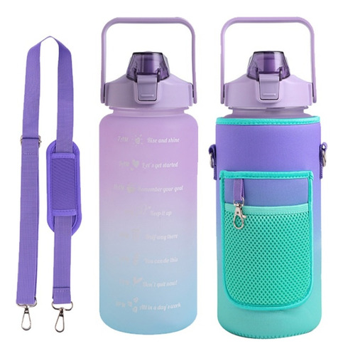 Termo Botella Agua Motivacional 2.0 Lts Con Estuche Funda