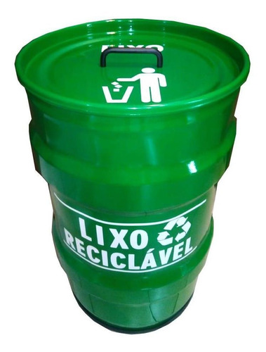 Lixeira Metalica Tambor Lixo Reciclavel Tonel 50lt