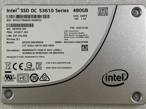 Intel Ssdsc28x480g4 Ssd Dc S3610 480gb Sata Mlc 2.5 7mm