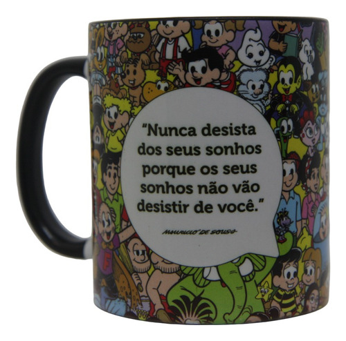 Caneca Turma Da Monica Frases Mauricio De Sousa Cor Preto