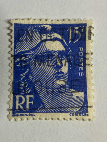 Sello Postal 1949 Francia Marianne Gandon 15 F