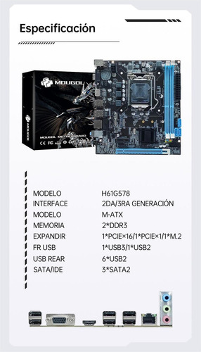 Kit De Placa Madre Soyo H61, Cpu Intel I5-2400 Y 16 Gb De