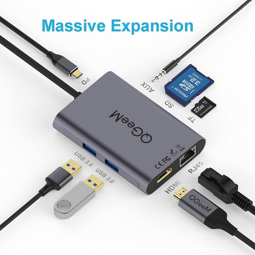 Imagen 2 de 6 de Hub Usb C Hdmi Sd 4k Rj45 Adaptador Mac Macbook Pro Air 13 15 Micro Sd Usb 3.0 Ethernet