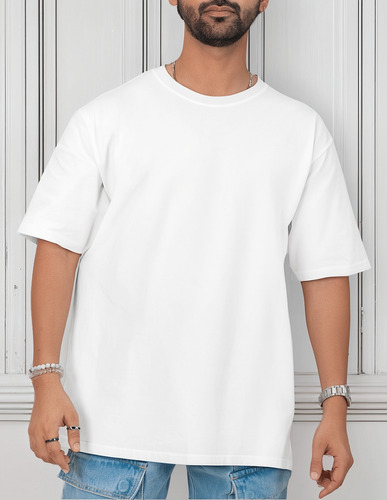 Camiseta Oversize Lisa Blanca Para Hombre