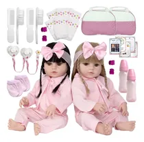 Comprar Bonecas Bebe Reborn Gemêas Meninas Princesa Pode Dar Banho