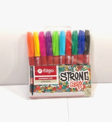 Marcador Permanente Filgo Strong 040 Fino 1 Mm X 10 Colores