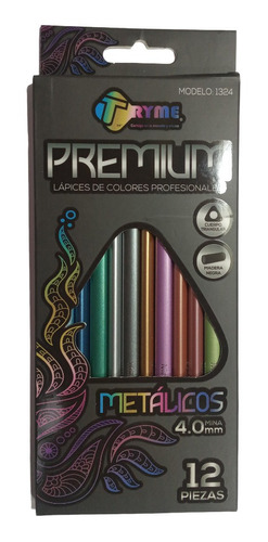12 Lapices De Colores Metalicos Profesionales Tryme Premium