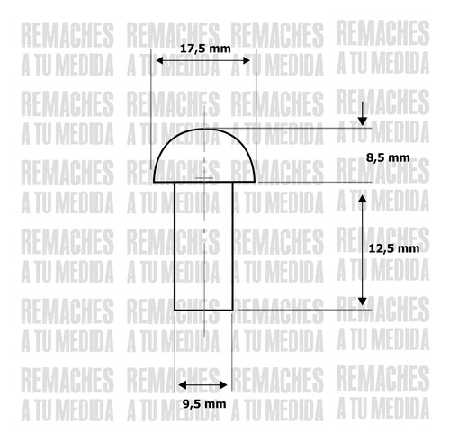Remache Hierro Macizo 9,50 X 12,50 Mm Golpe Macizo X 100 Un.