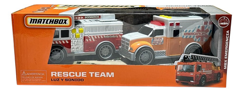Matchbox Combo Rescate Ambulancia Bomberos Etc C/luz Sonidos Bombero Emergencia Naranja Rojo