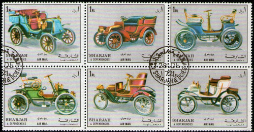 Sharjah Hojita Bloc X 6 Sellos Usados Autos Antiguos 1972 