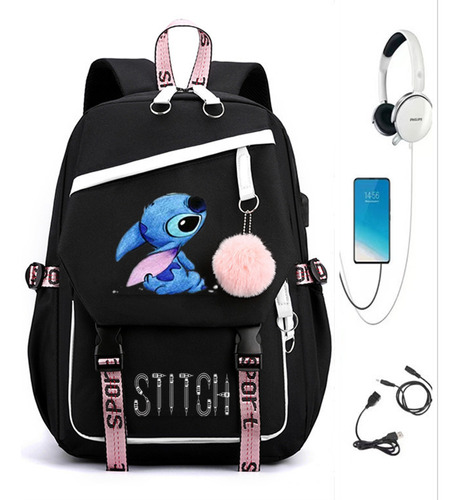 Mochila casual em tecido Oxford Lilo And Stitch da mesma cor Esti Four