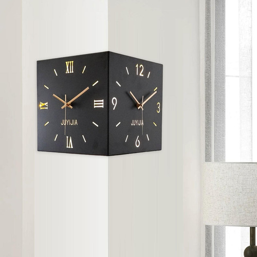 Reloj De Pared De Esquina De Doble Cara Con Luz Para Negro